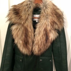 GUESS green Fur Moto Jacket